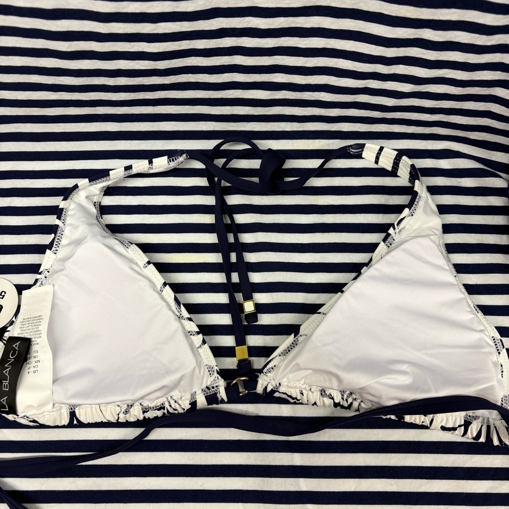 LA BLANCA Navy White Leaf Print Bikini Top Size 4 - Picture 5 of 10